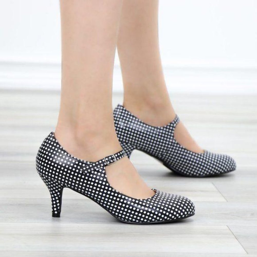 Rockabilly Black White Polka Dots Vintage pumps - Picture 3 of 12
